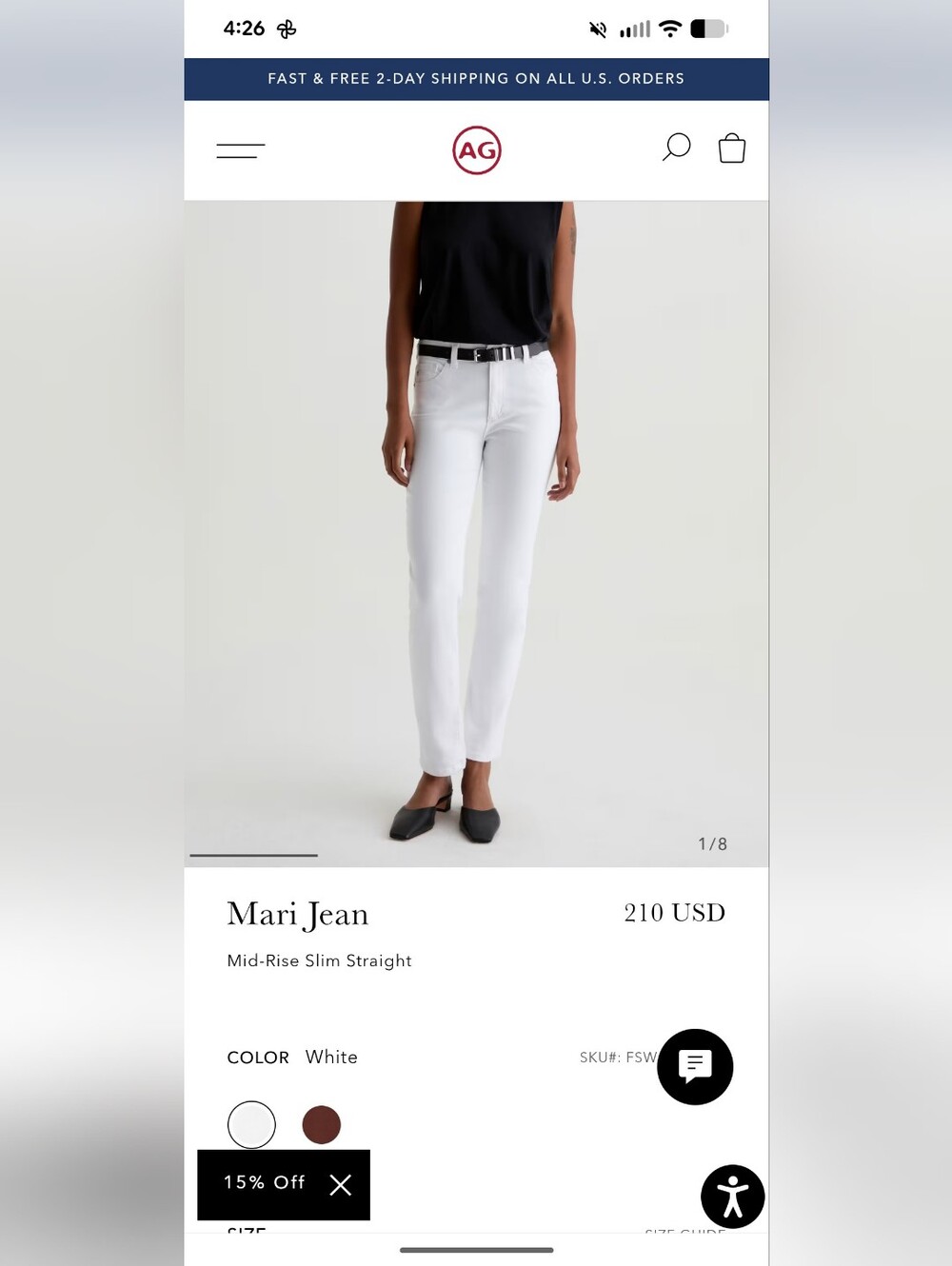 AG Adriano Goldschmied White Straight-Leg Mari Jean